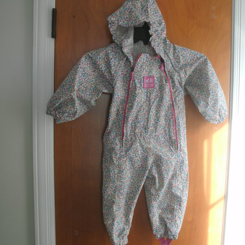 JoJo Maman Floral Pack Away Waterproof All-in-One Hooded One Piece Rain Suit 12M